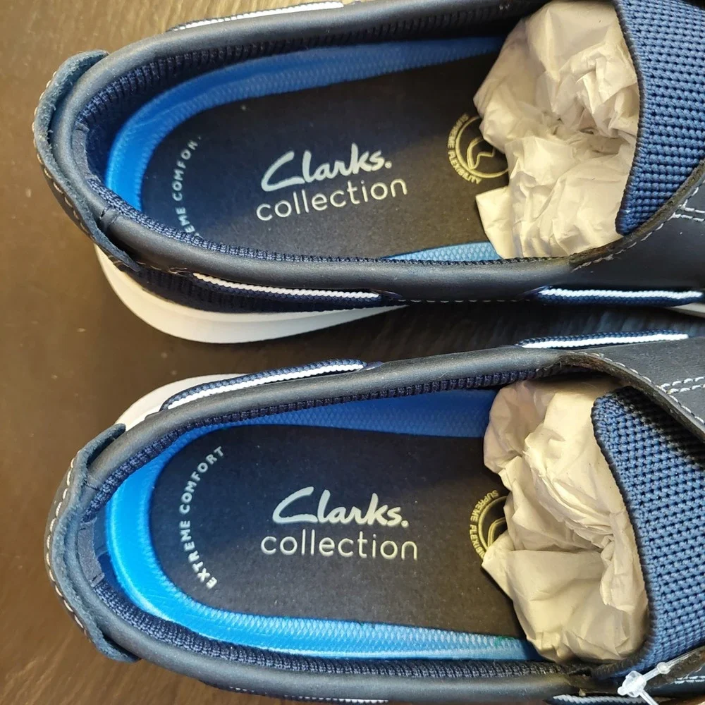 Clarks Men's Flexway Tie Oxford Boat Shoes Navy Blue US Size 8 M NEW! $110